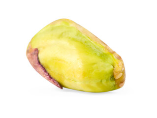 One peeled pistachio nut isolated on white