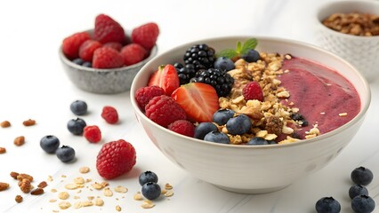 3D illustration of a refreshing smoothie bowl with tropical fruits, highlighting nutritious and delicious breakfast options