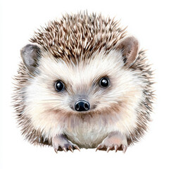 Obraz premium Watercolor baby hedgehog on white background, with realistic details, cute forest animal close-up – adorable woodland creature Illustration