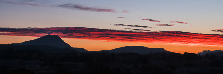 Sainte Victoire mountain in the light of a winter morning