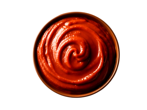 Top-Down View of a Brown Ceramic Bowl Filled with Thick Red Sauce – High-Quality Food Photography, food, isolated, sweet, bun, white, pastry, dessert, bread, baked, roll, red, cake, breakfast, snack, 
