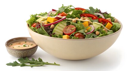 A 3D visualization of a colorful salad bowl filled with fresh vegetables for healthy eating themes