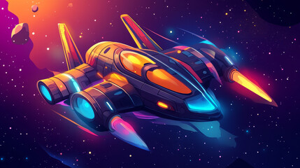 Alien spaceship cartoon game vector icon set. Ufo shuttle cute fantasy illustration. Colorful space ship ui asset collection. Travel transport for cosmos flight. Futuristic scifi galaxy vehicle