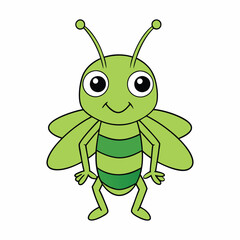 A cheerful grasshopper cartoon character with big, expressive eyes, long antennae, and a playful smile. Its green body is lively, with strong legs ready to jump into fun!