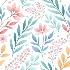 Fototapeta premium Pastel Watercolor Floral Seamless Pattern