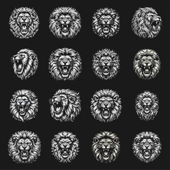 fierce roar growling lion head Tattoo engraving template