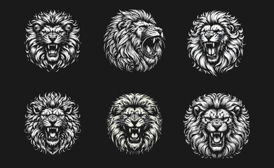 fierce roar growling lion head Tattoo engraving template