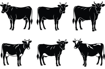 Exploring the World of Bundle Cows shilhouette. Animal vector silhouette , clip art, and symbol. Shilhouette of animal concept and simple design. 