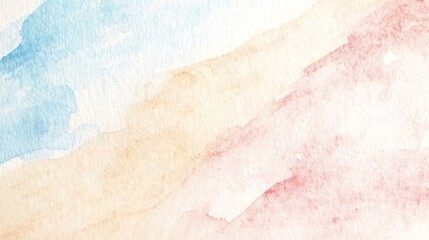 Fototapeta premium Soft watercolor painting with gentle hues of blue, pink, and beige, creating a serene and abstract background.