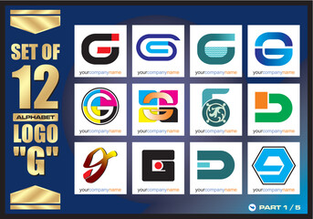 Business Corporate Logo Set, Alphabet G abstract logos, Flat Icons For Business Template Logo, Square Elements, Website, Business Symbol And Circle Elements