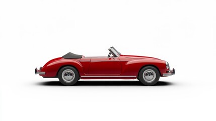 Classic Red Convertible Car on a White Background Side View