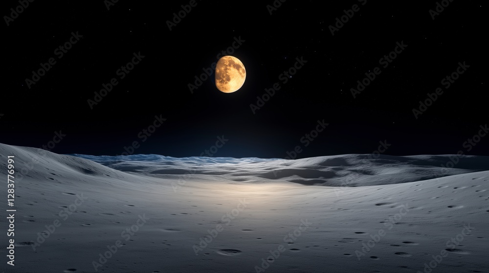 Wall mural large moon is in the sky above a large, empty field
