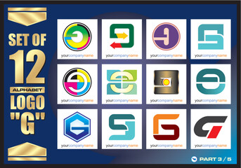 Business Corporate Logo Set, Alphabet G abstract logos, Flat Icons For Business Template Logo, Square Elements, Website, Business Symbol And Circle Elements