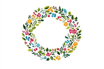 Vibrant Floral Wreath Design with Colorful Leaves and Flowers
