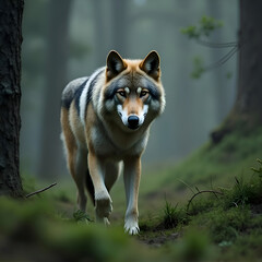 Fototapeta premium Gray wolf in the forest