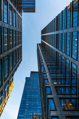 Skyscrapers in Warsaw. Office buildings in the business part of the city. Glass and steel structures. Center of Warsaw	