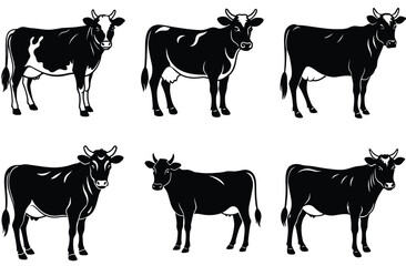 Exploring the World of Bundle Cows shilhouette. Animal vector silhouette , clip art, and symbol. Shilhouette of animal concept and simple design. 