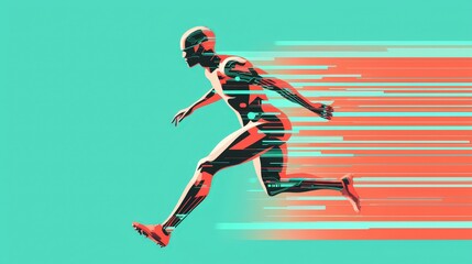 Obraz premium Dynamic Sprinter in Motion with Abstract Digital Background