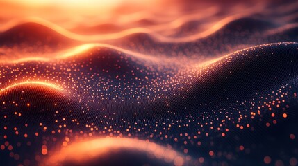 Fototapeta premium Sunset digital landscape of glowing particles