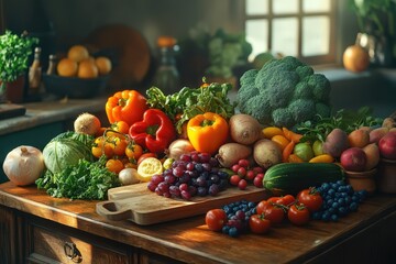 Fresh Farm Produce Abundance Kitchen Table Harvest Vegetables Fruits