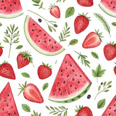 Watermelon Strawberry Pattern: Summer Fruit Print
