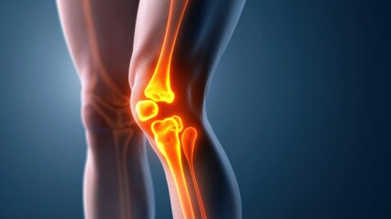 Anatomical Illustration of Human Knee Joint Highlighting Bones and Cartilage with Radiant Orange Color for Medical and Educational Purposes