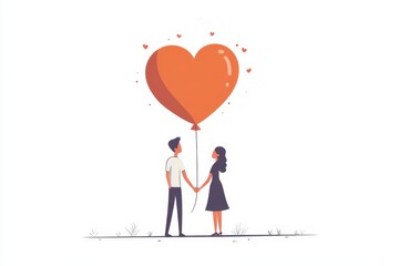 Fototapeta premium Couple holding hands romantic heart balloon love Valentine's Day illustration