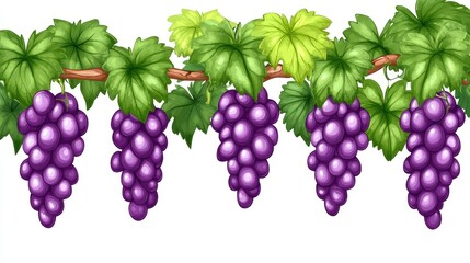 Hanging Grapes with Green Leaves, Isolated