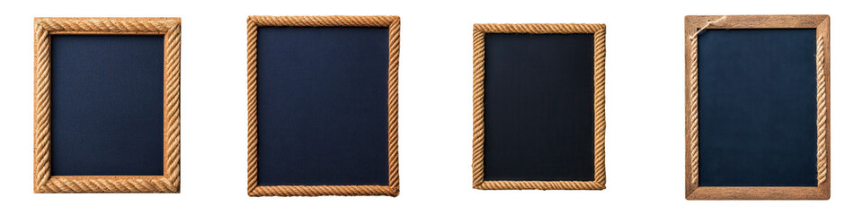 Fototapeta premium Collection of vintage style wooden picture frames with blank black chalkboard or blackboard mockups Perfect for creative presentations announcements messages or educational displays