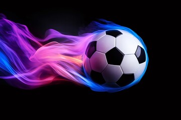 Fototapeta premium Soccer ball flying with a colorful and vibrant trail of smoke