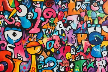 Obraz premium Vibrant cartoon monsters in abstract chaos. Neural network AI generated