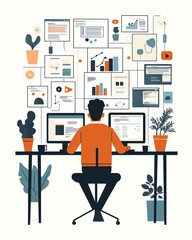Fototapeta premium Digital leadership and remote team management Person analyzing data on multiple screens