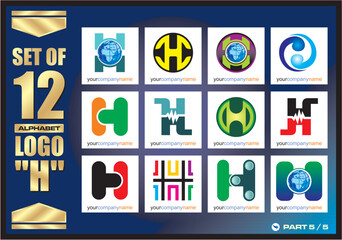 Business Corporate Logo Set, Alphabet H abstract logos, Flat Icons For Business Template Logo, Square Elements, Website, Business Symbol And Circle Elements