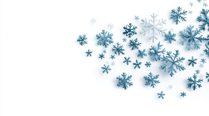 Blue and White Snowflakes on White Background for Winter Theme