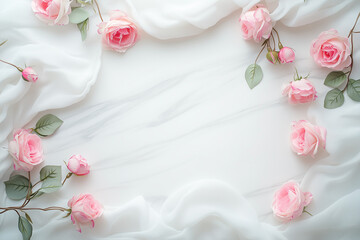 pink roses on white background