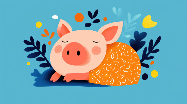 Cute pig, A cozy scene of a pig sleeping under a blanket, gently snoring, captured in high fidelity with rich detail and vibrant colors.
