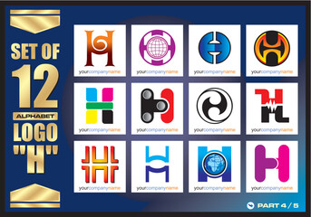 Business Corporate Logo Set, Alphabet H abstract logos, Flat Icons For Business Template Logo, Square Elements, Website, Business Symbol And Circle Elements