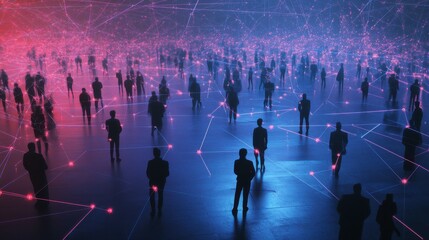 Futuristic network of diverse professionals in abstract digital space