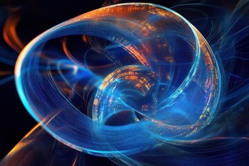 dynamic digital network visualization, glowing blue circuit patterns, abstract data streams, futuristic motion trails, technological depth and dimension