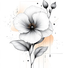 Poppy flowers on a white background. Black and white.
