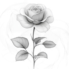 Illustration of a black and white rose on a white background.