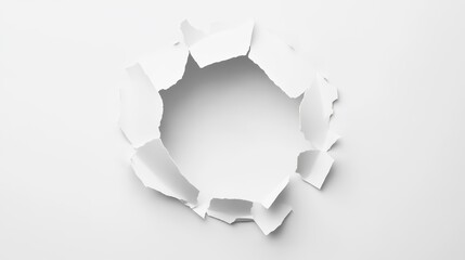Torn White Paper Hole with Irregular Edges on Plain Background