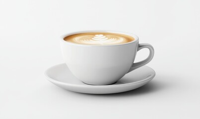 Steaming Cappuccino in White Cup on Saucer, Simple Background, Cafe Ad