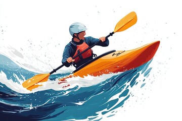 Kayaker paddling furiously through ocean waves whitewater kayaking adventure extreme sports