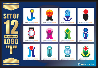 Business Corporate Logo Set, Alphabet I abstract logos, Flat Icons For Business Template Logo, Square Elements, Website, Business Symbol And Circle Elements