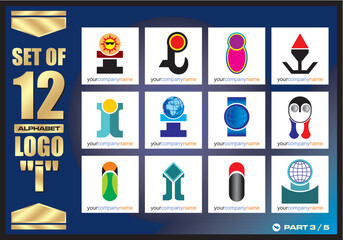 Business Corporate Logo Set, Alphabet I abstract logos, Flat Icons For Business Template Logo, Square Elements, Website, Business Symbol And Circle Elements