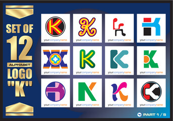 Business Corporate Logo Set, Alphabet K abstract logos, Flat Icons For Business Template Logo, Square Elements, Website, Business Symbol And Circle Elements