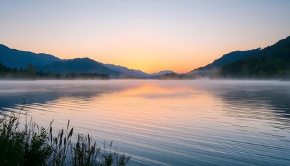 Fototapeta premium 湖畔の朝