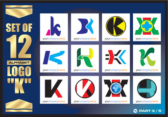 Business Corporate Logo Set, Alphabet K abstract logos, Flat Icons For Business Template Logo, Square Elements, Website, Business Symbol And Circle Elements