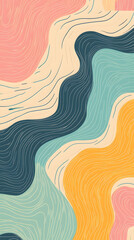 A pattern of wavy lines in pastel colors, creating an abstract background with a sense of movement and depth
